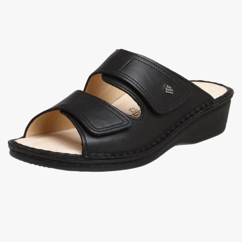NEW! Finn Comfort Jamaika Black Leather Slides EU 41 US 10 Lagenlook Orthotics